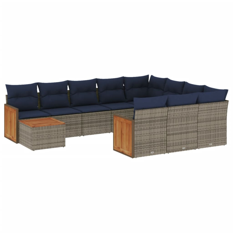 11-tlg. Garten-Sofagarnitur mit Kissen Grau Poly Rattan