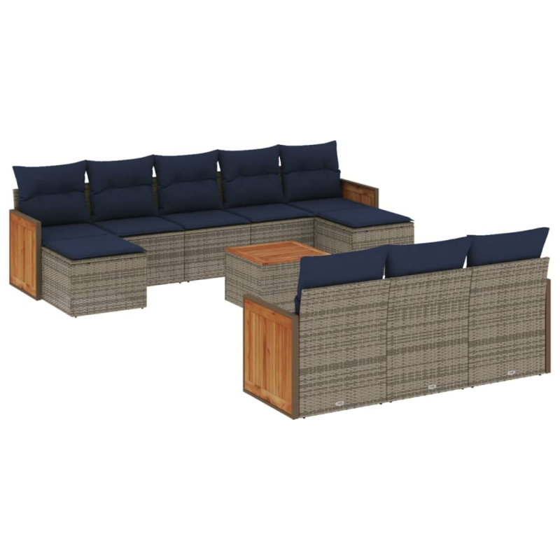 11-tlg. Garten-Sofagarnitur mit Kissen Grau Poly Rattan