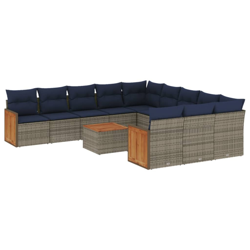 12-tlg. Garten-Sofagarnitur mit Kissen Grau Poly Rattan