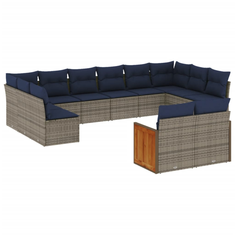 12-tlg. Garten-Sofagarnitur mit Kissen Grau Poly Rattan