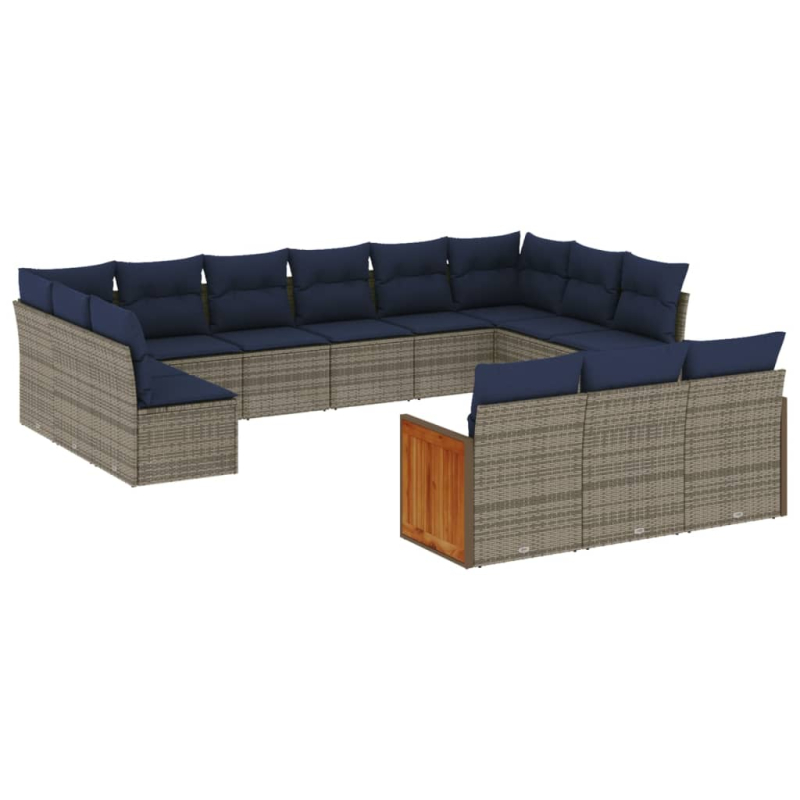 13-tlg. Garten-Sofagarnitur mit Kissen Grau Poly Rattan