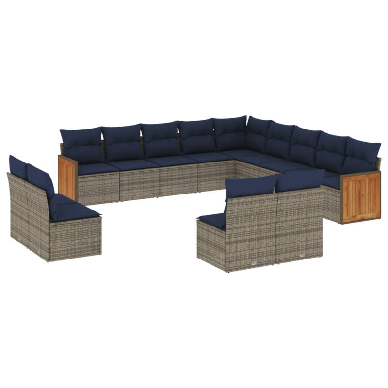 13-tlg. Garten-Sofagarnitur mit Kissen Grau Poly Rattan