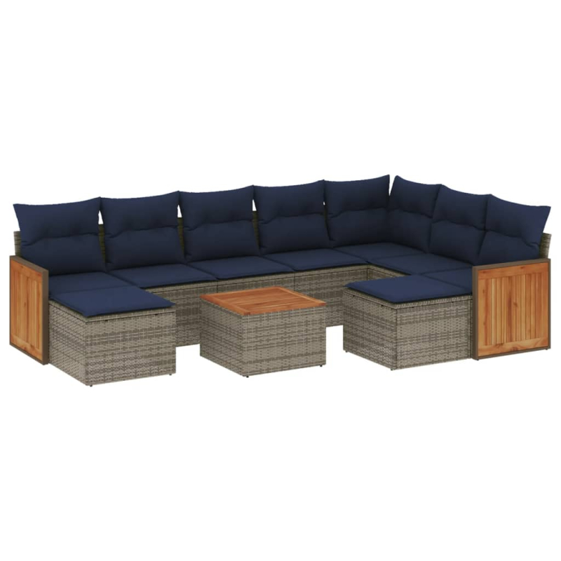 10-tlg. Garten-Sofagarnitur mit Kissen Grau Poly Rattan