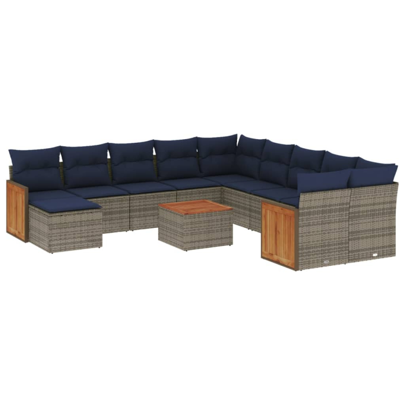 12-tlg. Garten-Sofagarnitur mit Kissen Grau Poly Rattan