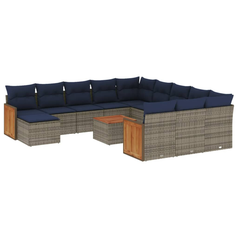 13-tlg. Garten-Sofagarnitur mit Kissen Grau Poly Rattan