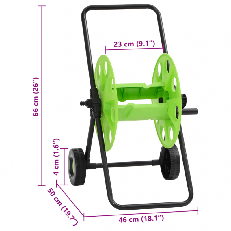 Schlauchwagen für 60 m 1/2 Schlauch Stahl Grün