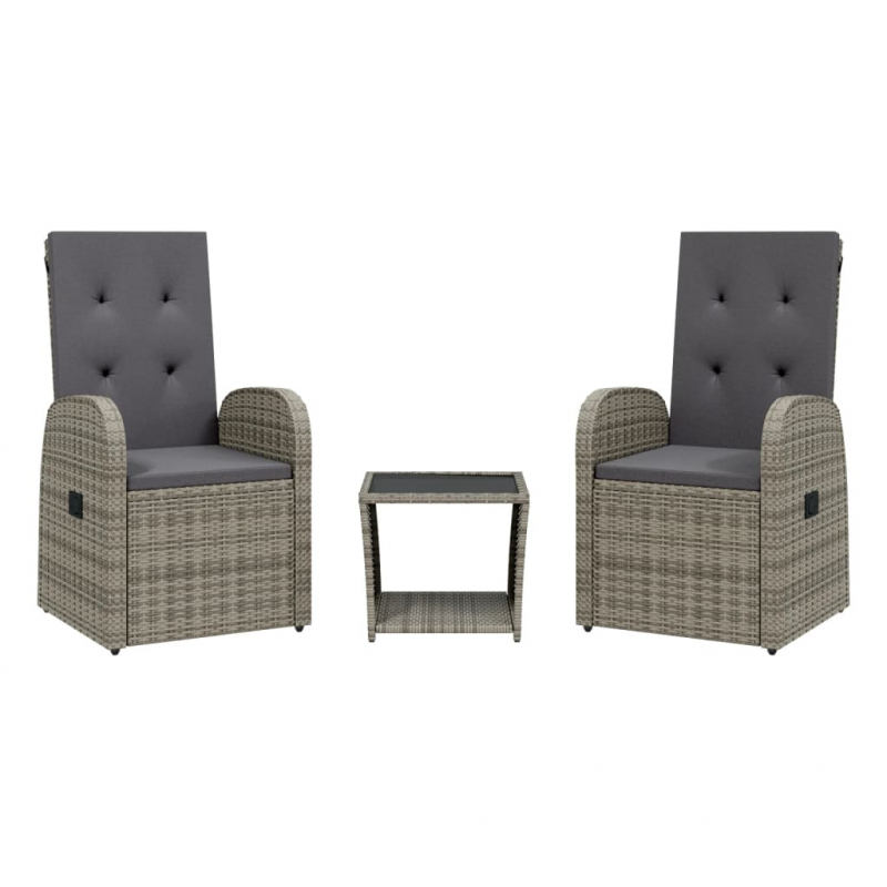 3-tlg. Garten-Essgruppe mit Kissen Grau Poly Rattan