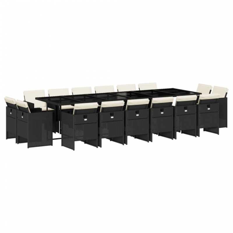 17-tlg. Garten-Essgruppe mit Kissen Schwarz Poly Rattan