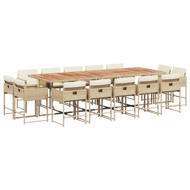 15-tlg. Garten-Essgruppe mit Kissen Beige Poly Rattan