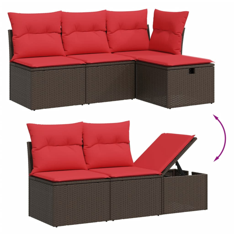 7-tlg. Garten-Sofagarnitur mit Kissen Braun Poly Rattan