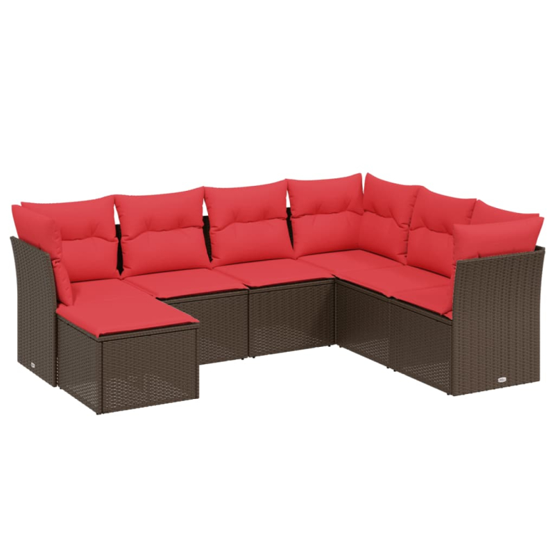 7-tlg. Garten-Sofagarnitur mit Kissen Braun Poly Rattan