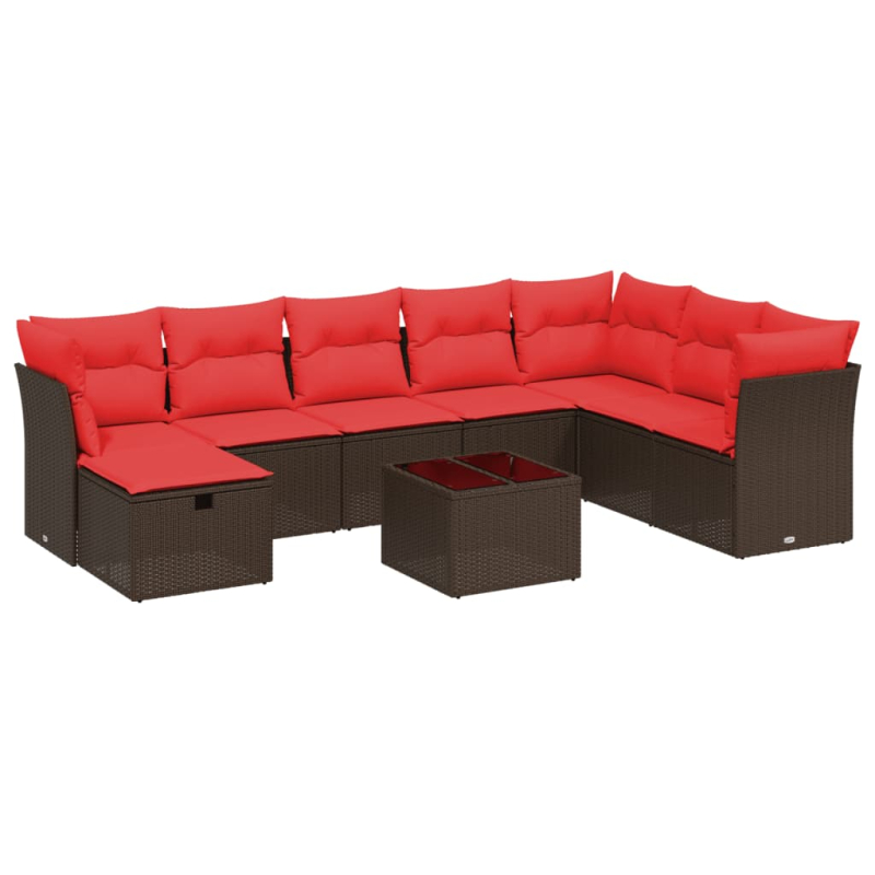 9-tlg. Garten-Sofagarnitur mit Kissen Braun Poly Rattan