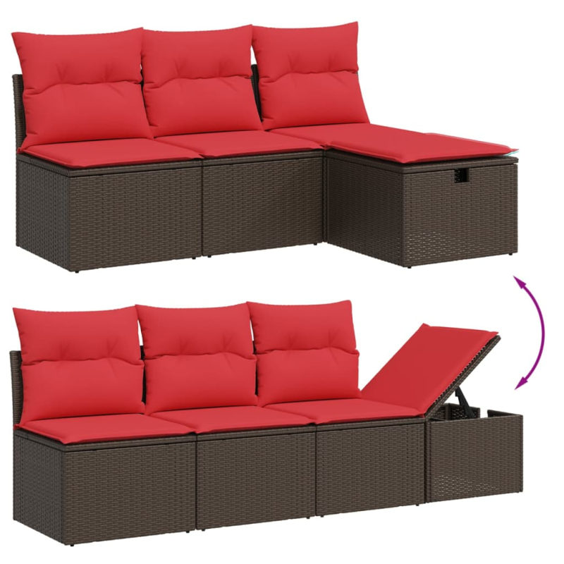 7-tlg. Garten-Sofagarnitur mit Kissen Braun Poly Rattan