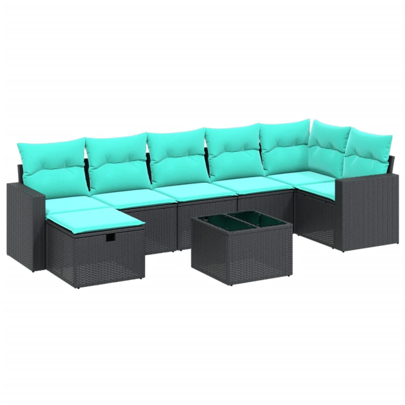 8-tlg. Garten-Sofagarnitur mit Kissen Schwarz Poly Rattan