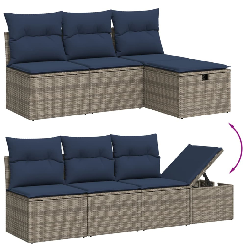 7-tlg. Garten-Sofagarnitur mit Kissen Grau Poly Rattan