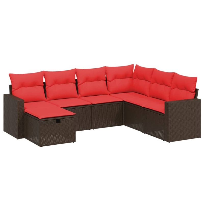 7-tlg. Garten-Sofagarnitur mit Kissen Braun Poly Rattan