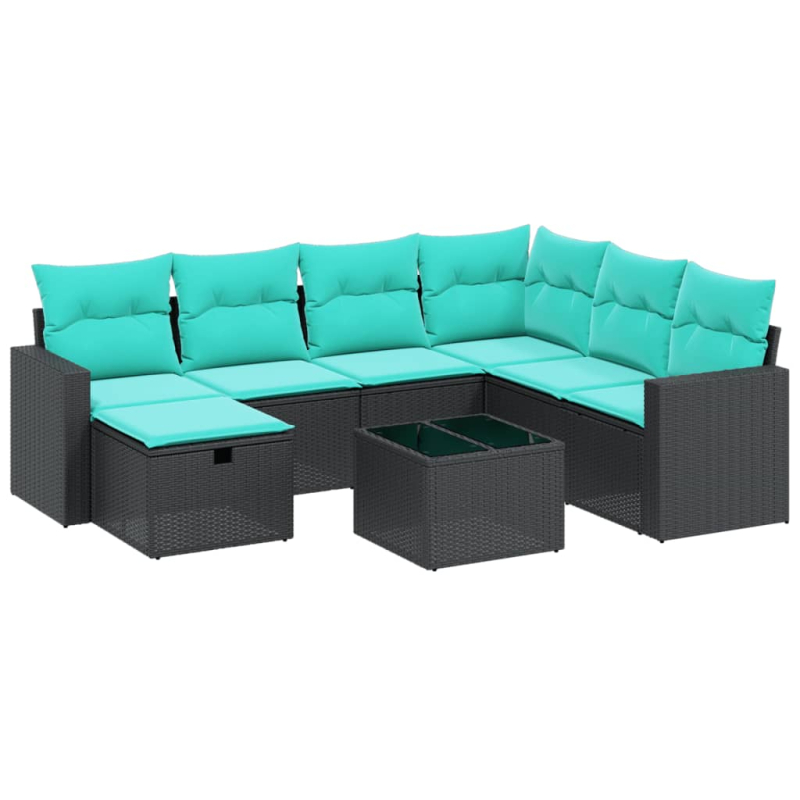 8-tlg. Garten-Sofagarnitur mit Kissen Schwarz Poly Rattan