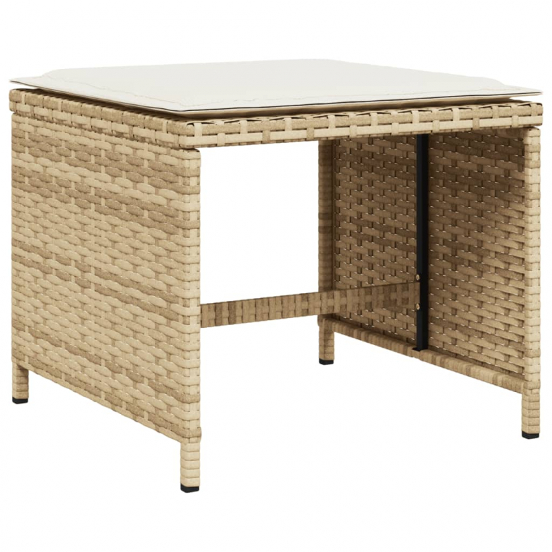 Gartenhocker mit Kissen 4 Stk. Beige 40x40x35 cm Poly Rattan