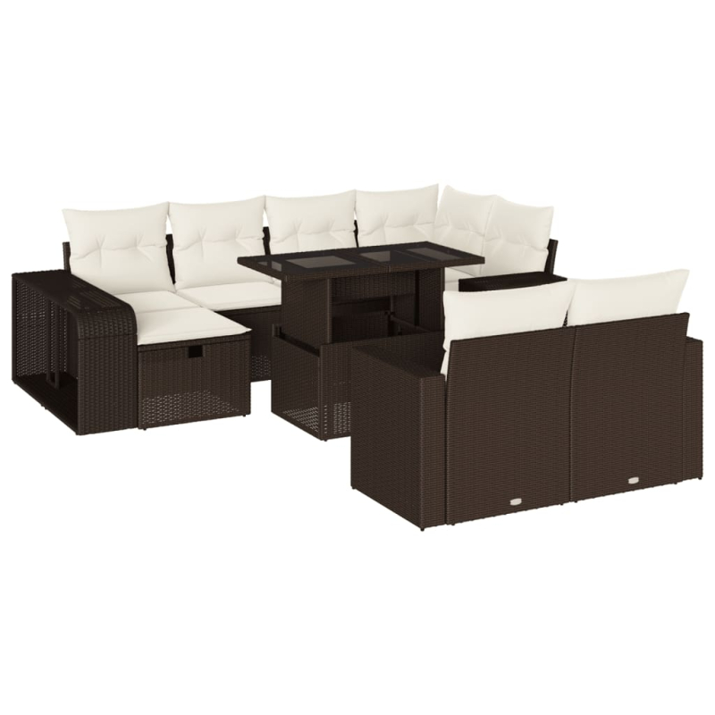11-tlg. Garten-Sofagarnitur mit Kissen Braun Poly Rattan