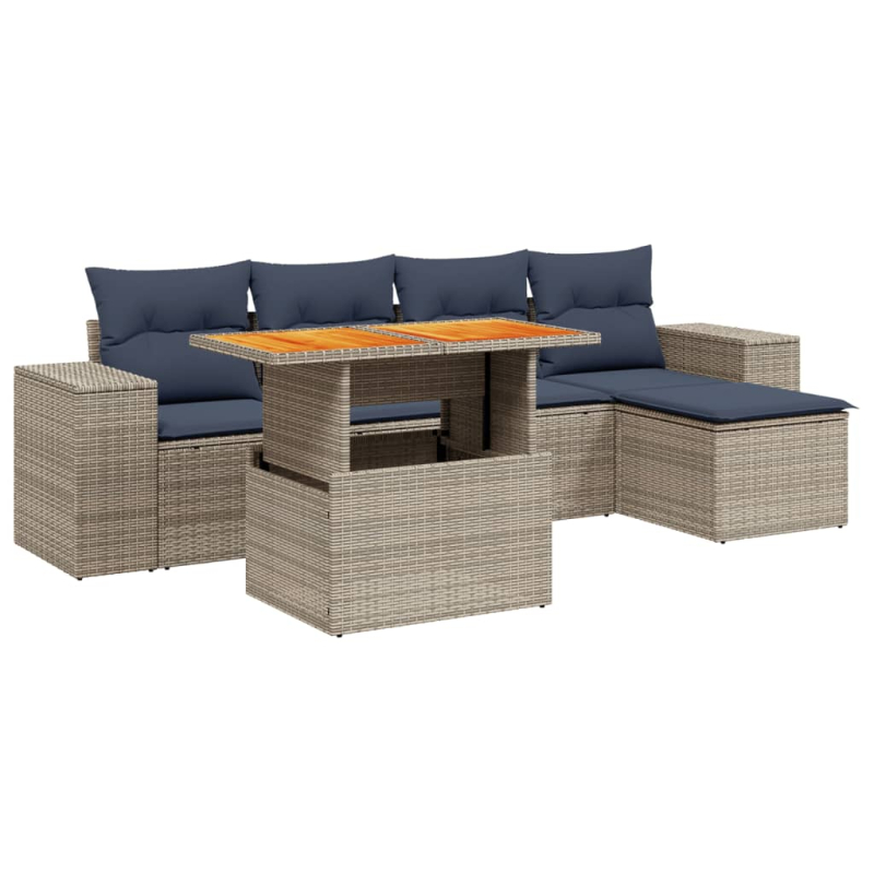 6-tlg. Garten-Sofagarnitur mit Kissen Grau Poly Rattan