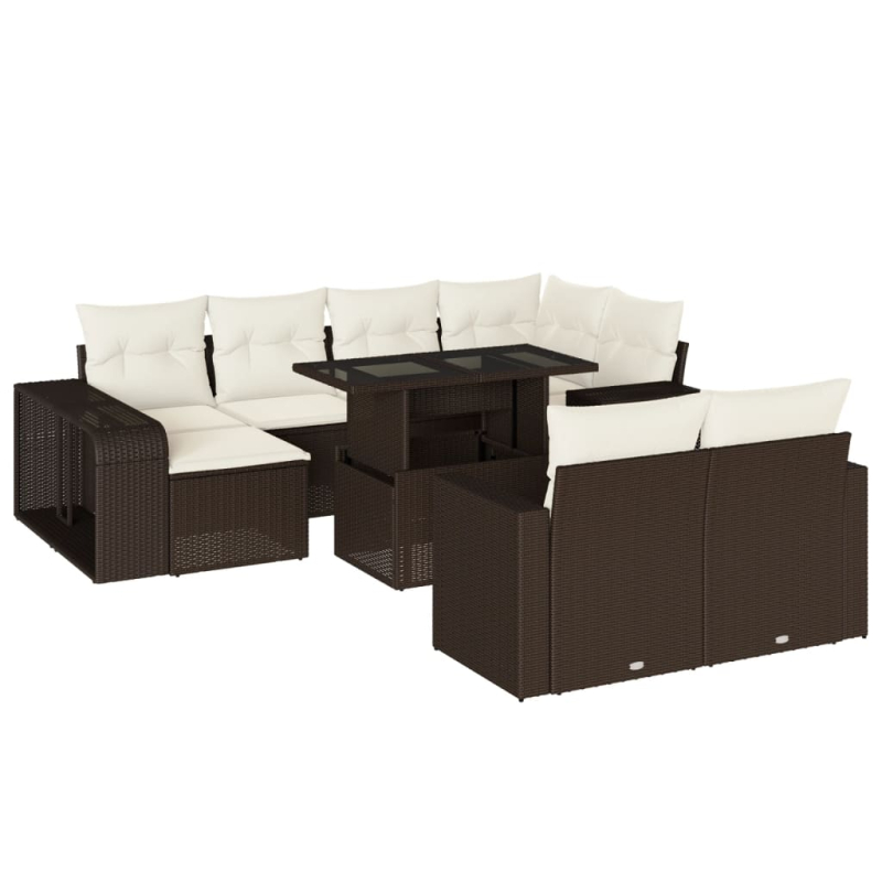 11-tlg. Garten-Sofagarnitur mit Kissen Braun Poly Rattan