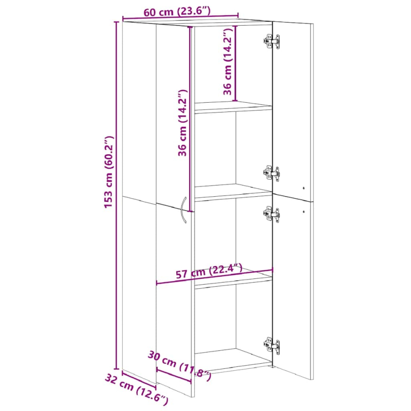 Aktenschrank Braun Eichen-Optik 60x32x153 cm Holzwerkstoff