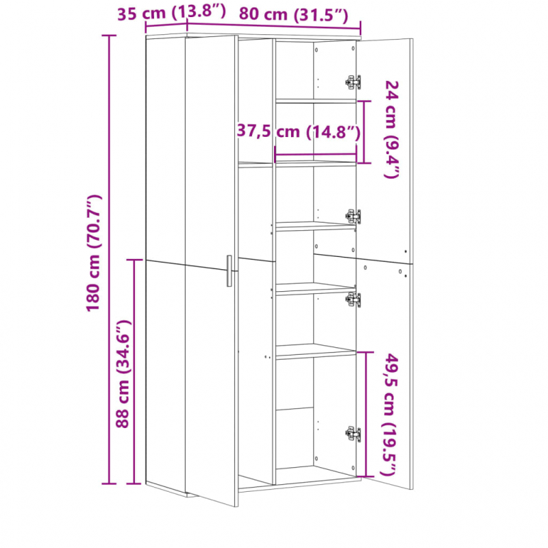 Highboard Räuchereiche 80x35x180 cm Holzwerkstoff