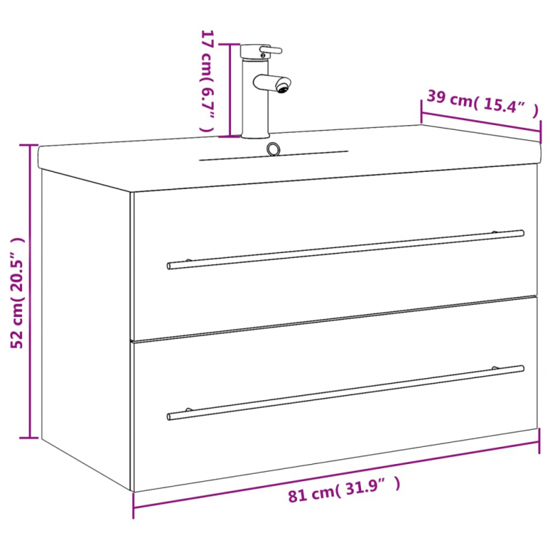 Waschbeckenunterschrank mit Einbaubecken Weiß
