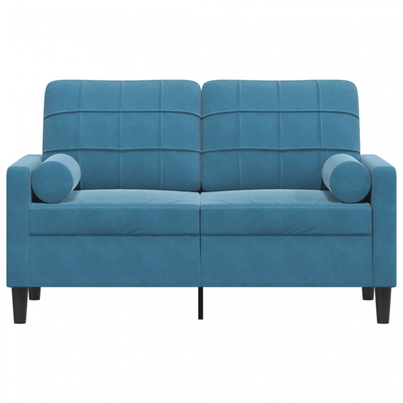 2-Sitzer-Sofa mit Zierkissen Blau 120 cm Samt