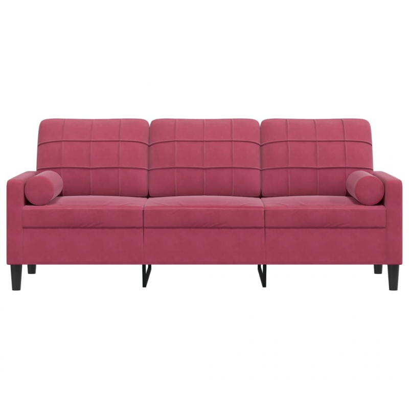 3-Sitzer-Sofa mit Zierkissen Weinrot 180 cm Samt