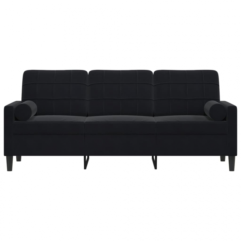 3-Sitzer-Sofa mit Zierkissen Schwarz 180 cm Samt
