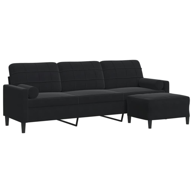 3-Sitzer-Sofa mit Hocker Schwarz 210 cm Samt