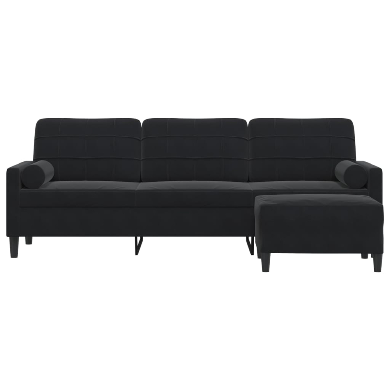 3-Sitzer-Sofa mit Hocker Schwarz 210 cm Samt