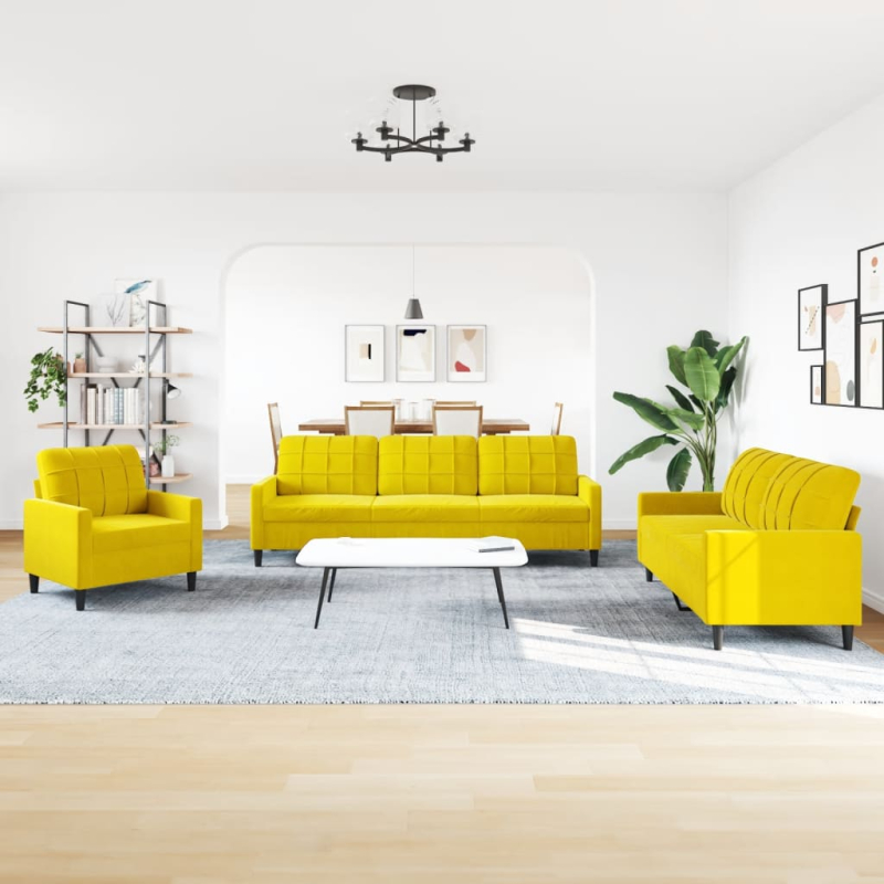 4-tlg. Sofagarnitur mit Kissen Gelb Samt