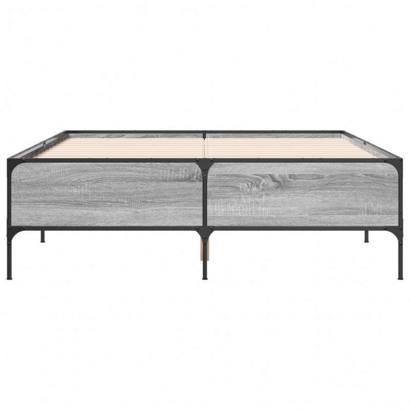 Bettgestell Grau Sonoma 160x200 cm Holzwerkstoff und Metall