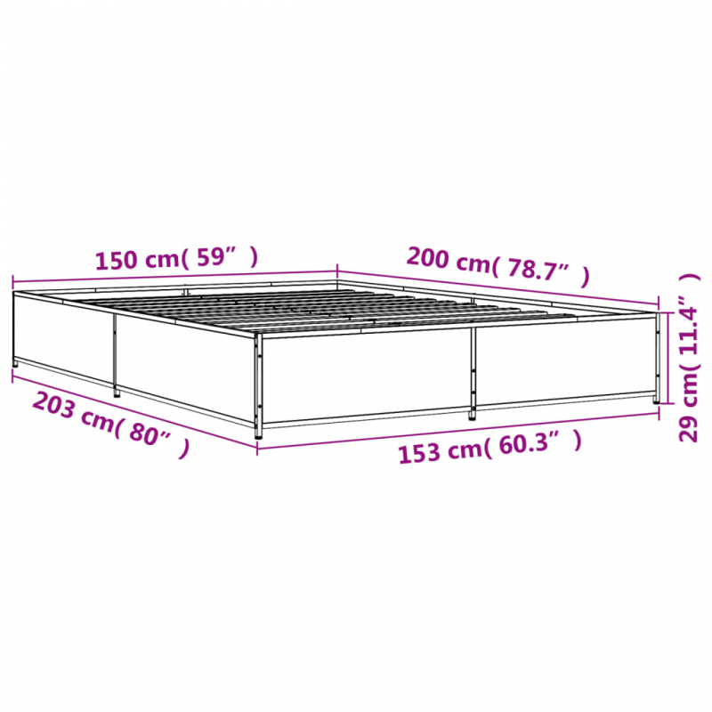 Bettgestell Grau Sonoma 150x200 cm Holzwerkstoff und Metall