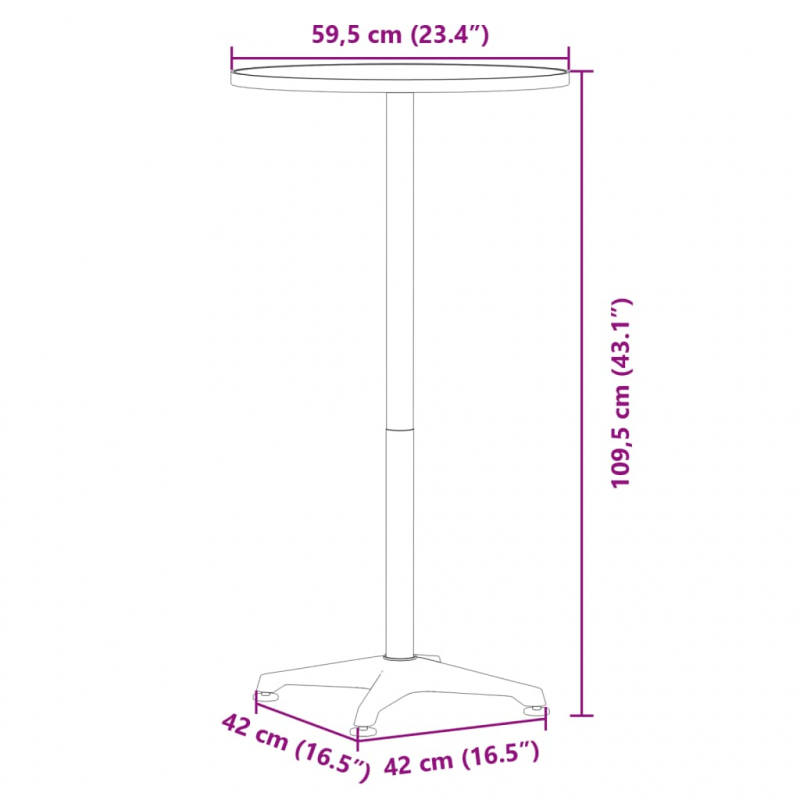 Outdoor-Bartisch Höhenverstellbar Ø59,5x70/109,5 cm Aluminium