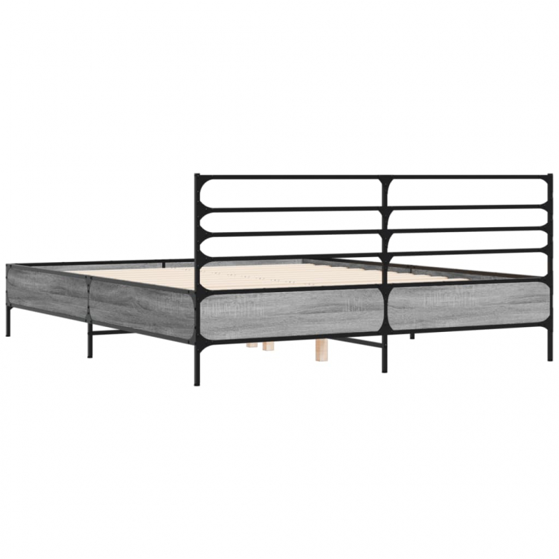 Bettgestell Grau Sonoma 150x200 cm Holzwerkstoff und Metall