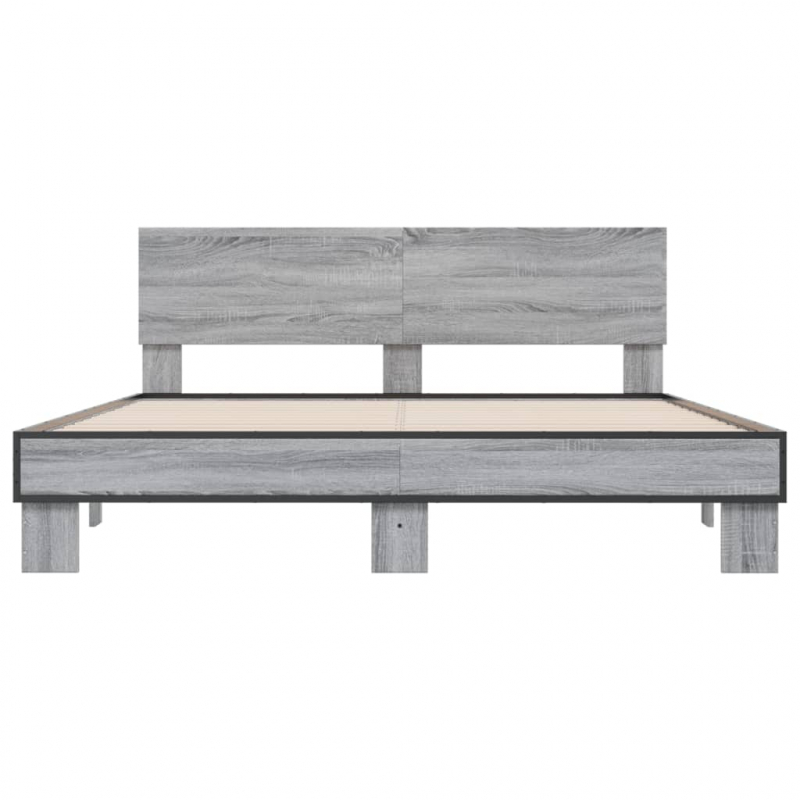 Bettgestell Grau Sonoma 150x200 cm Holzwerkstoff und Metall