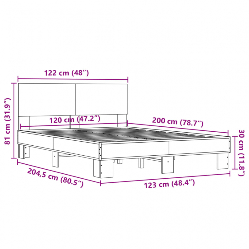 Bettgestell Grau Sonoma 120x200 cm Holzwerkstoff und Metall