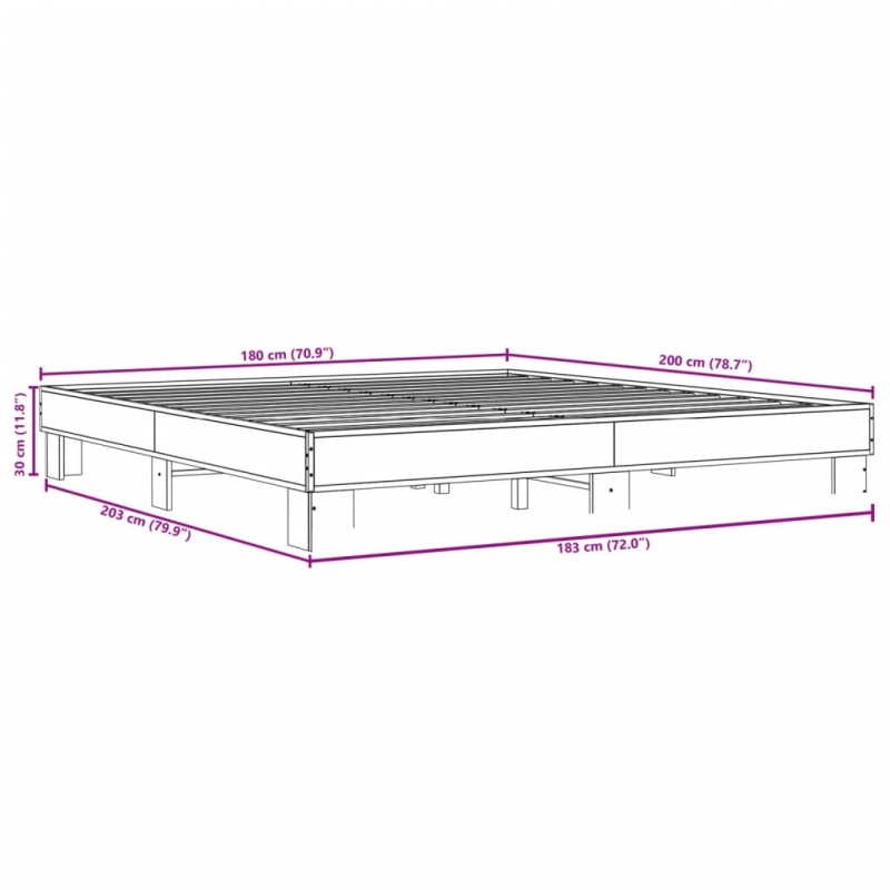 Bettgestell Grau Sonoma 180x200 cm Holzwerkstoff und Metall