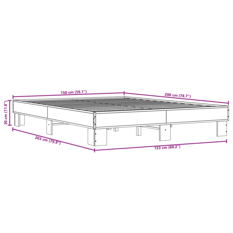 Bettgestell Braun Eichen-Optik 150x200 cm Holzwerkstoff Metall