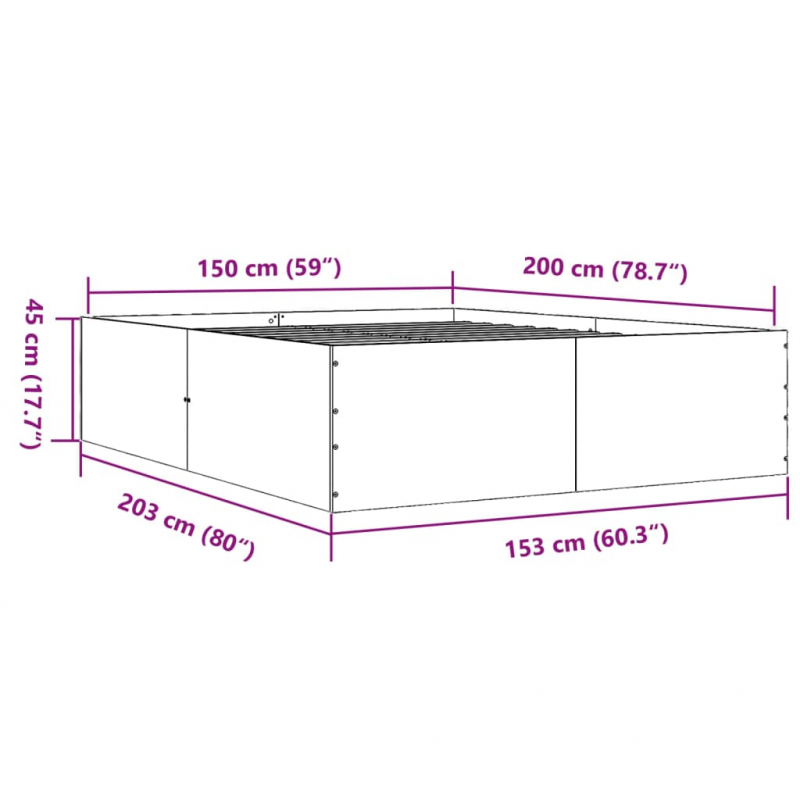 Bettgestell Grau Sonoma 150x200 cm Holzwerkstoff
