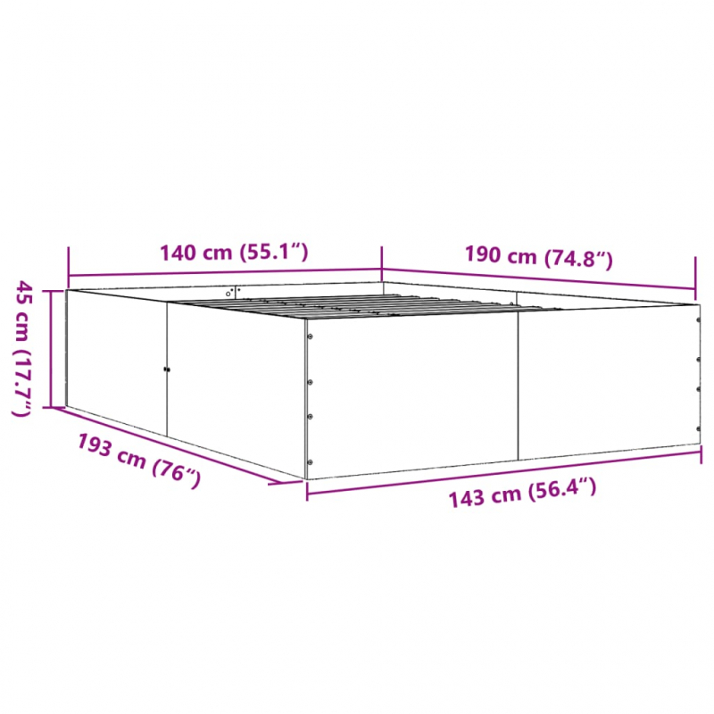 Bettgestell Betongrau 140x190 cm Holzwerkstoff