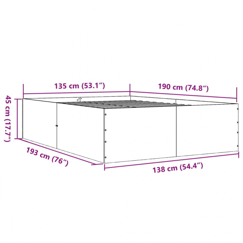 Bettgestell Betongrau 135x190 cm Holzwerkstoff