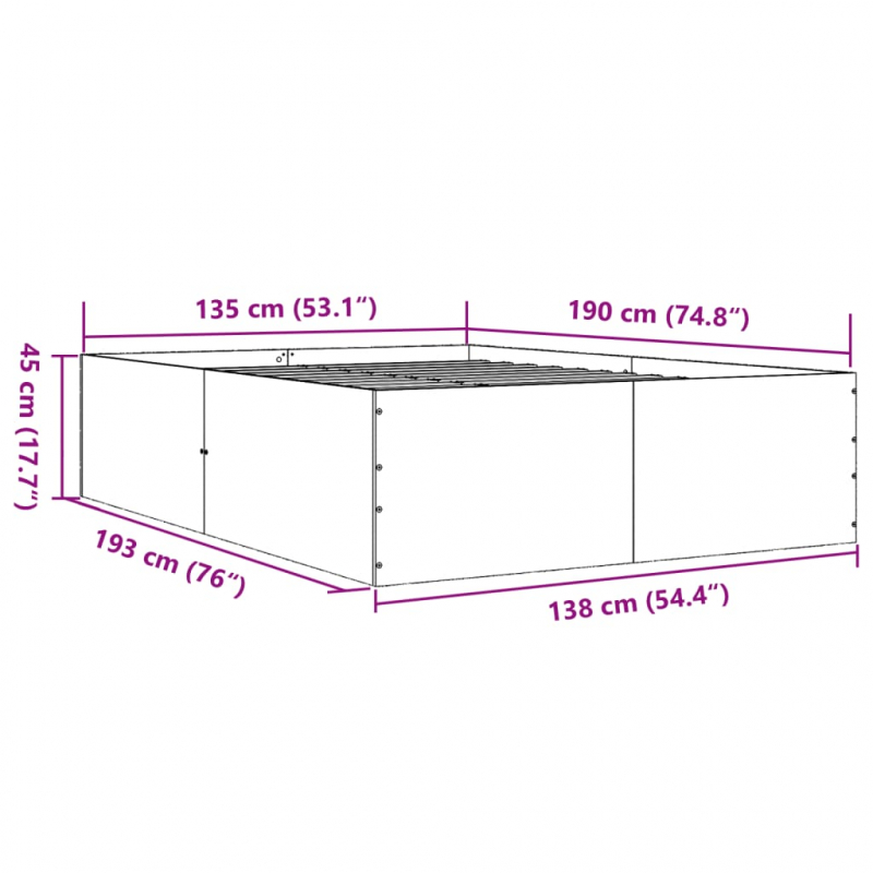 Bettgestell Grau Sonoma 135x190 cm Holzwerkstoff