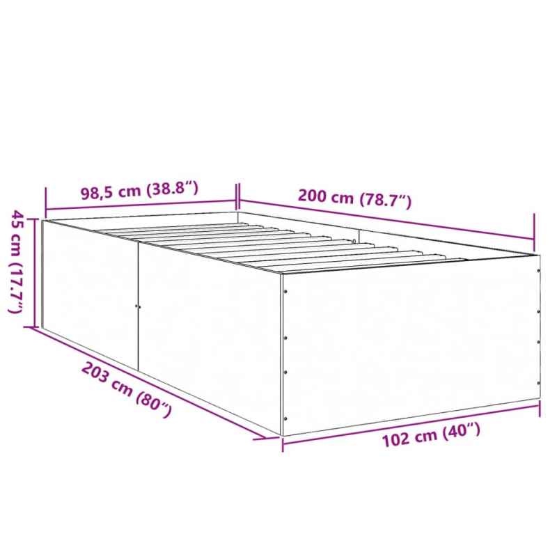 Bettgestell Grau Sonoma 100x200 cm Holzwerkstoff