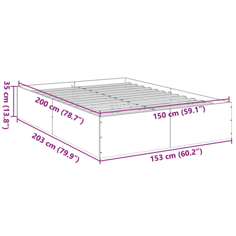 Bettgestell Betongrau 150x200 cm Holzwerkstoff