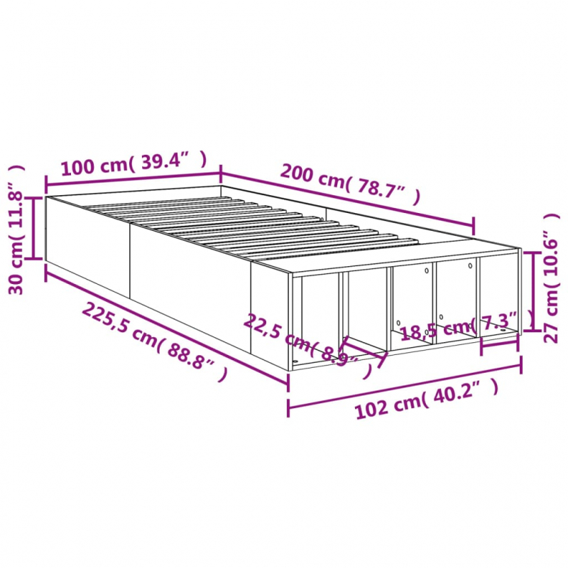 Bettgestell Betongrau 100x200 cm Holzwerkstoff