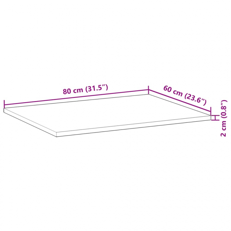 Waschtischplatte Unbehandelt 80x60x2 cm Massivholz Akazie